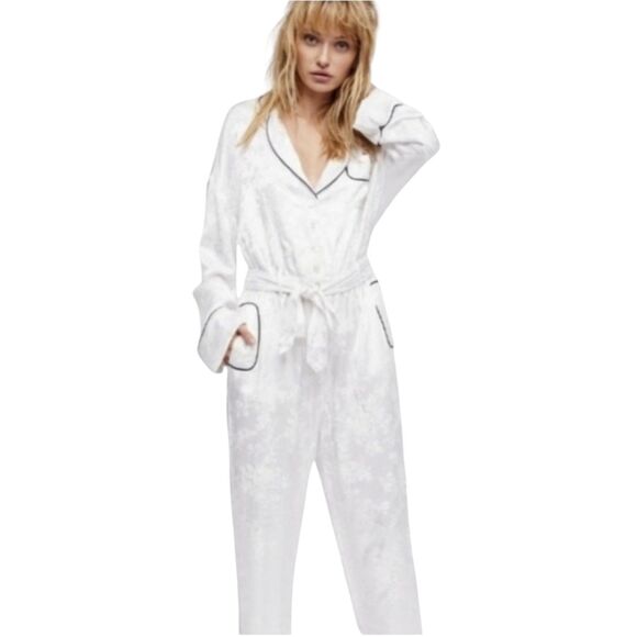 Intimately Free People Jumpsuit Womens Size Med Jacquard Workwear Loungewear Tie - Picture 1 of 12